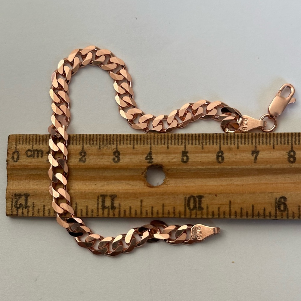 925 Silver 6mm bracelet 9.25 inches cuban chain 14k rose gold plated unisex